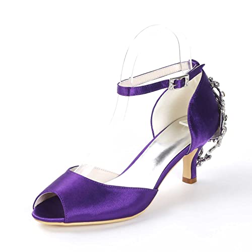 Damen Hochabsatz/Kittenhöhe Schuhe mit Schnallen, Spitze Zehe, Strass-Elemente, Open Toe Pump Schuhe, Party- und Hochzeitsmodenschuhe von TarfiC