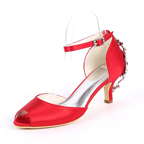 Damen Hochabsatz/Kittenhöhe Schuhe mit Schnallen, Spitze Zehe, Strass-Elemente, Open Toe Pump Schuhe, Party- und Hochzeitsmodenschuhe von TarfiC