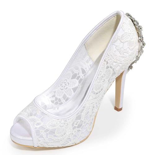 Damen Offene Spitze Kitten-Heel-Kleiderschuhe Hochzeit-Heels ideal für Abschlussball, Party & Brautfeiern - Pump-Schuhe für Frauen von TarfiC