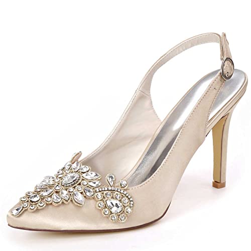 Damen Pumps,Spitze Zehen, Strass Schnalle, niedrige Absätze, Stiletto Knöchelriemen, geschlossene Zehen, Hochzeit, Party, Kleid, Sandalen von TarfiC