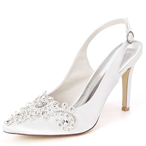 Damen Pumps,Spitze Zehen, Strass Schnalle, niedrige Absätze, Stiletto Knöchelriemen, geschlossene Zehen, Hochzeit, Party, Kleid, Sandalen von TarfiC