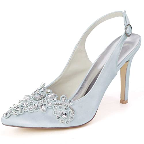 Damen Pumps,Spitze Zehen, Strass Schnalle, niedrige Absätze, Stiletto Knöchelriemen, geschlossene Zehen, Hochzeit, Party, Kleid, Sandalen von TarfiC