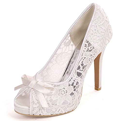 Damen Pumps Mit Hohem Absatz, Offene Zehensandalen Mit Floralem Spitzenriemen, Stiletto Schuhe Für Braut, Hochzeit, Party Damen Pumps Mit Hohem Absatz, Offene Zehensandalen Mit Floralem Spitzenriemen, Stiletto Schuhe Für Braut, Hochzeit, Party von TarfiC