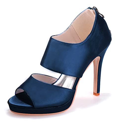 Damen Sandalen für Kleider mit Reißverschluss, Kittelabsatz, Offene Spitze, Sexy Stiletto Hochheels, Komfortabel, Hochzeit, Party, Abend von TarfiC