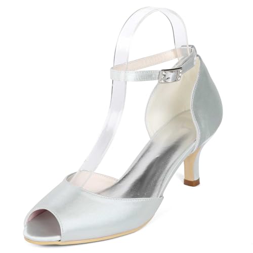 Damen Schuhe mit niedrigen Stiletto-Absatz, Schnallen, Open Toe und Kittenhöhe Pumps, Absatz für Kleidung, Hochzeiten und Partys von TarfiC