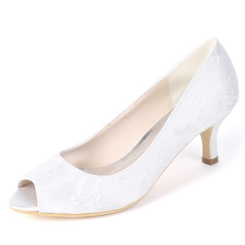 Frauen Hochabsätze für Partys, Offene Zehen Pump Sandaletten, Hochzeitsstandard, Satin Kittenheels Design, 6cm, Farbe Champagner, Silber von TarfiC