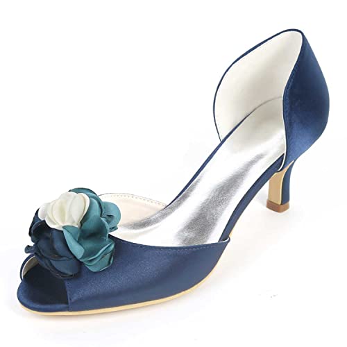 TarfiC Damen-Absatzsandalen mit offenem Zeh - niedrige Satin-Katzenheels, 6 cm Hochzeitsschuhe für Abschlussball, Party und Brautkleid von TarfiC