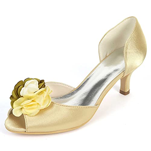 TarfiC Damen-Absatzsandalen mit offenem Zeh - niedrige Satin-Katzenheels, 6 cm Hochzeitsschuhe für Abschlussball, Party und Brautkleid von TarfiC