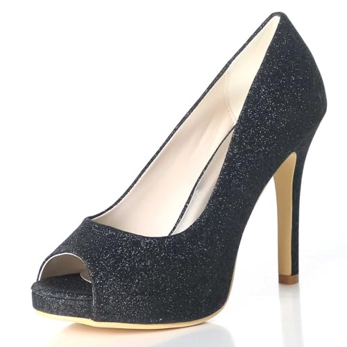 TarfiC Damen Absatzschuhe mit Frosted-Finish, offene und runde Zehen, niedrige Absätze für Abendkleider, Prom-Party, Hochzeiten und Brautkleider von TarfiC