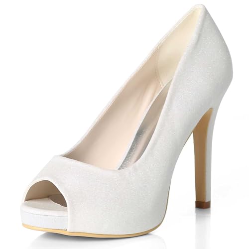 TarfiC Damen Absatzschuhe mit Frosted-Finish, offene und runde Zehen, niedrige Absätze für Abendkleider, Prom-Party, Hochzeiten und Brautkleider von TarfiC