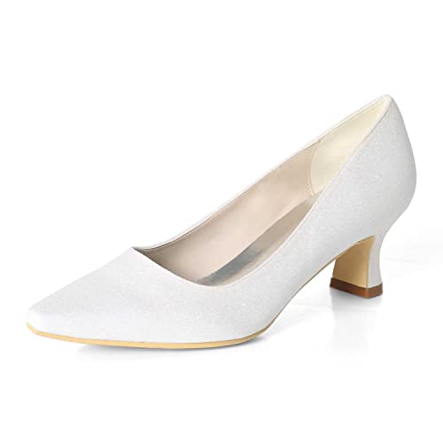 TarfiC Damen Absatzschuhe mit Spitz Zehen, Frosted Finish, mittlerer Kitten Absatz, geschlossene Zehen, Slip-On Sandalen für Hochzeiten, Brautkleider von TarfiC