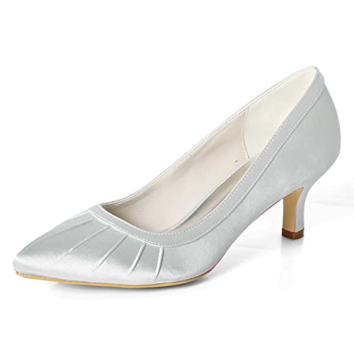 TarfiC Damen-Absatzschuhe mit Spitz-Zehen - niedrige Kitten-Heels aus Spitze, Slip-On-Design, 6 cm Absätze für Abendkleider, Hochzeitsbraut von TarfiC