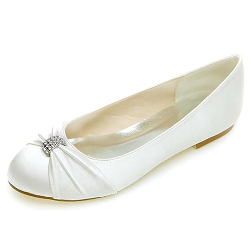 TarfiC Damen Flache Hochzeitschuhe mit rundem Vorderteil, Braut-Schuhe aus Satin mit Strass, Geschlossene Spitze und niedrigen Absatz, Dress-Flats TarfiC Damen Flache Hochzeitschuhe mit rundem Vorderteil, Braut-Schuhe aus Satin mit Strass, Geschlossene Spitze und niedrigen Absatz, Dress-Flats von TarfiC
