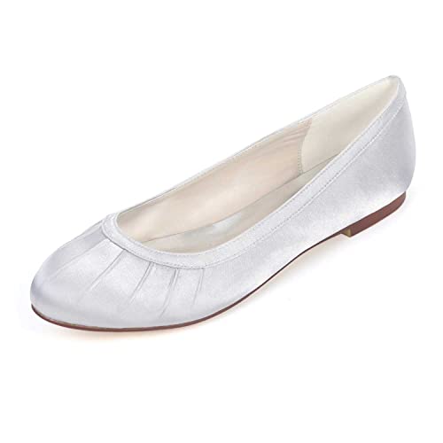 TarfiC Damen Flache Schuhe, Kleidungsschuhe mit Runde Zehe, aus Satin, Slip-On Ballerina Laufschuhe für Damen, Niedrig, Komfortabel, Weich von TarfiC