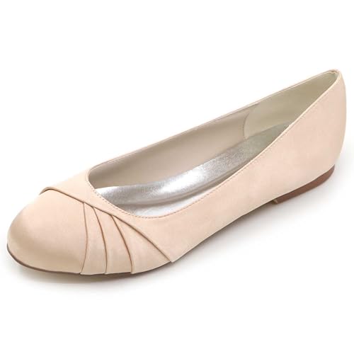 TarfiC Damen Flache Schuhe Runder Spitze Slip-On Geschlossene Spitze Blumenmuster Ballett Schuhe Komfortable Spitze mit Spitzen Dressy atmungsaktiv von TarfiC