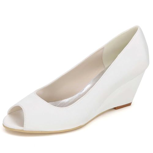 TarfiC Damen-Hochhacken mit offenem Vorderteil, Wedge Absatz, Sexy Satin Hochzeitsschuhe, Pump und Sandalen-Stil für Hochzeitsfeier und Abendkleider von TarfiC