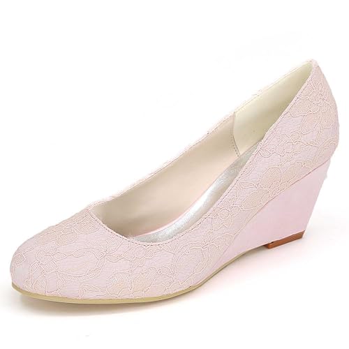 TarfiC Damen Hochhacken mit verschlossenen Spitzen, Wedge-Stil Slip-On Kleiderschuhe, Hochzeit-Hochhacken für Abschlussball Brautschuhe von TarfiC