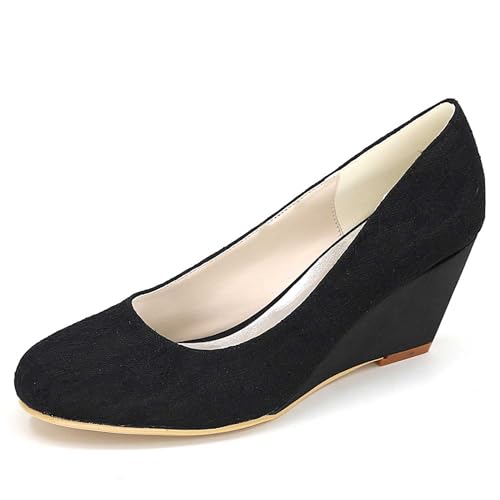 TarfiC Damen Hochhacken mit verschlossenen Spitzen, Wedge-Stil Slip-On Kleiderschuhe, Hochzeit-Hochhacken für Abschlussball Brautschuhe von TarfiC