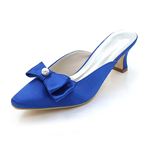 TarfiC Damen Hochheelsandalen mit geschlossenen Zehen, aus Satin, Low Heels Absatz, Spitzzeug, Slip-On-Schluss, für Party und Kleid, Pump-Stil Schuhe von TarfiC