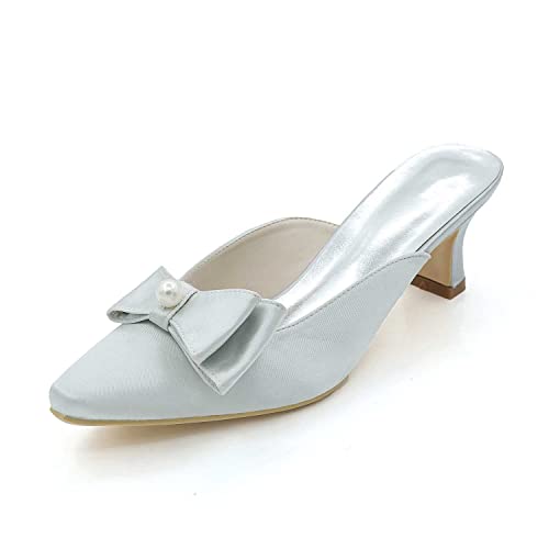 TarfiC Damen Hochheelsandalen mit geschlossenen Zehen, aus Satin, Low Heels Absatz, Spitzzeug, Slip-On-Schluss, für Party und Kleid, Pump-Stil Schuhe von TarfiC