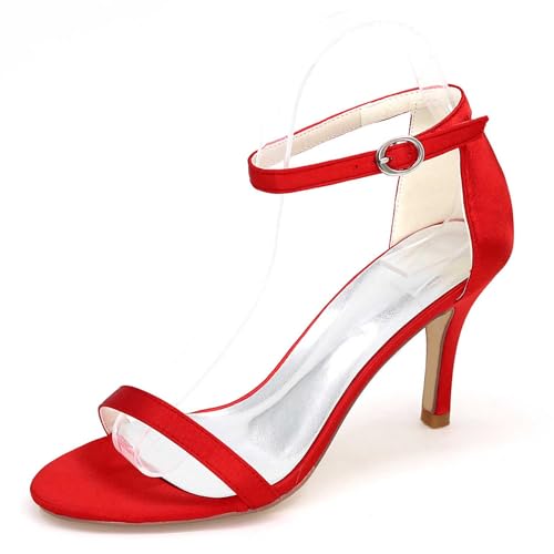 TarfiC Damen Hochzeitsschuhe für die Braut mit Kittenheels, Schnallen und Knöchelriemen Satin, offenes Vorderteil, Party und Hochzeitsfeier, Pump Schuhe von TarfiC