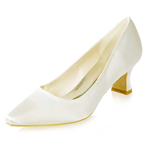 TarfiC Damen Hochzeitsschuhe mit Schließenden Spitzen für die Braut, Hochhackig, Slip-On Satin Abend- und Gala-Schuhe, Pumps für formelle Anlässe von TarfiC