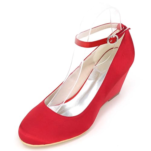 TarfiC Damen Low Heel Schuhe Mit Wedge Absatz, Satin Und Geschlossenen Runden Spitzen, Hochhacken Pump Schuhe Für Kleidung, Büro Und Hochzeiten von TarfiC