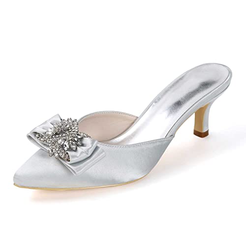 TarfiC Damen Low Heels Kleidungsandalen mit Open Toe, Slip-On, aus Satin mit Strass-Dekoration, Hochzeits- und Party-Kleidungsschuhe, Kittenhöhe von TarfiC