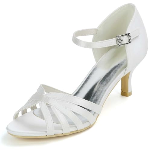 TarfiC Damen Pumps mit rundem Zehenbereich, Knöchelriemen, Schnalle, Schuhe, Hochzeit, Satin Rückseite, Kleid Sandalen von TarfiC