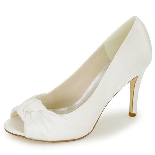 TarfiC Damen Schuhe Hochzeit Sandalen Kittenheels Offene Zehe Slip-On Satin Pumpen Kleiderschuhe Mary Jane Schuhe für Frauen Braut Pumpen Schuhe von TarfiC