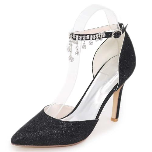 TarfiC Damen Schuhe für Hochzeiten mit Spitzzehe für Braut, Kittenheels,Satin mit Strasssteine, Hochzeitshochheels, Pumps für Prom, Abendkleid von TarfiC