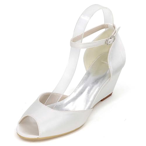 TarfiC Damen Schuhe mit offenem Vorderteil, niedrige Hochhacken mit Wedge Absatz, für Kleider, Schnalle Hochzeitsschuhe Party und Hochzeitsfeier von TarfiC