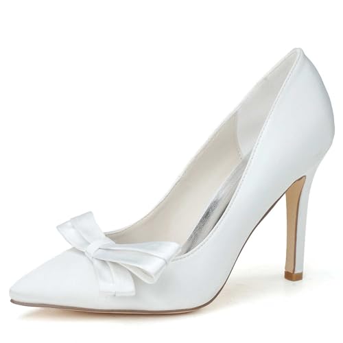 TarfiC Damen Spitz Vorderteil-Pumps mit Hochheel und Stiletto Absatz, aus Satin, formal, Slip-On-Schuh, komfortabel für Büro und Hochzeitsanlässe von TarfiC