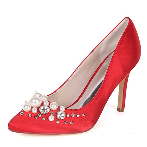 TarfiC Damen Spitzschuh-Heels mit Kittenhöhen - Hochzeitschuhe für Damen, Perlenverschluss, für Kleid, Abschlussball, Party und Brautpump-Schuhe von TarfiC