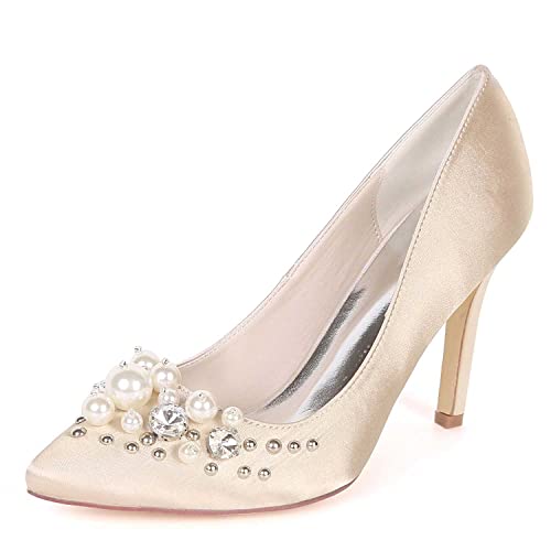 TarfiC Damen Spitzschuh-Heels mit Kittenhöhen - Hochzeitschuhe für Damen, Perlenverschluss, für Kleid, Abschlussball, Party und Brautpump-Schuhe von TarfiC