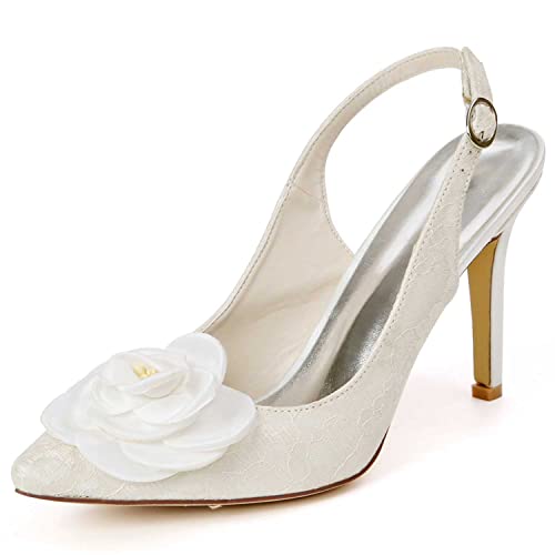 TarfiC EY-8452 Damen Pumps mit Spitzer Zehenpartie hoher Absatz und Schnalle Riemen Satin für Hochzeit Braut Abend Party Kleid von TarfiC