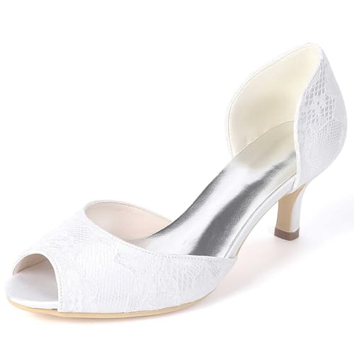 TarfiC Frauen Hochabsätze aus Satin, Niedrige Kittenheels mit Offenem Zehen, Kleid Pumps, Absatz-Sandaletten für Hochzeitsfeier und Party Kleidung von TarfiC