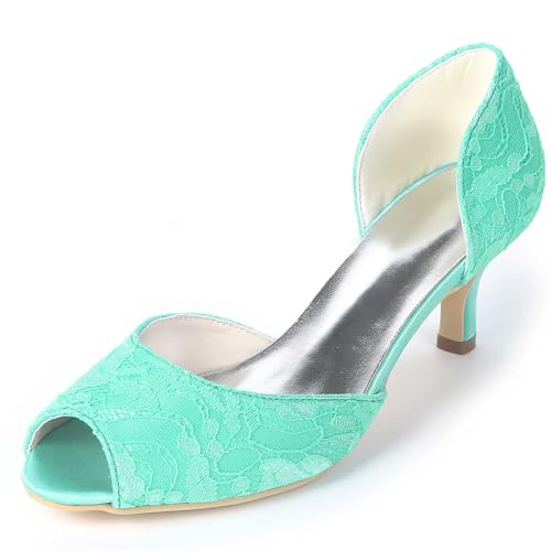 TarfiC Frauen Hochabsätze aus Satin, Niedrige Kittenheels mit Offenem Zehen, Kleid Pumps, Absatz-Sandaletten für Hochzeitsfeier und Party Kleidung von TarfiC