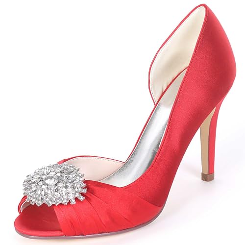 TarfiC Frauen Low Heels, Komfortable Grace Sandaletten mit Offenem Zehen, Strass Kittenheels für Kleid, Hochzeitsfeier Hochabsatz in Elfenbeinweiß von TarfiC