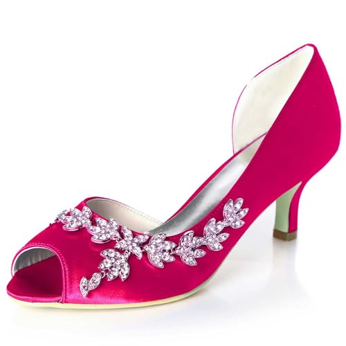 TarfiC Frauenhochabsätze mit offenem Zehen - Kitten-Heels, niedrige Absätze, Hochzeits-Dressschuhe für Frauen, 6 cm Rhinestone Hochzeitsabsätze von TarfiC