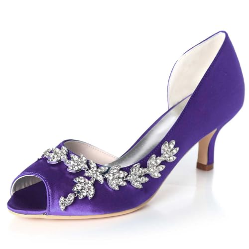 TarfiC Frauenhochabsätze mit offenem Zehen - Kitten-Heels, niedrige Absätze, Hochzeits-Dressschuhe für Frauen, 6 cm Rhinestone Hochzeitsabsätze von TarfiC