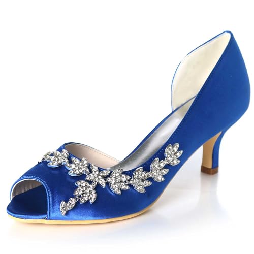 TarfiC Frauenhochabsätze mit offenem Zehen - Kitten-Heels, niedrige Absätze, Hochzeits-Dressschuhe für Frauen, 6 cm Rhinestone Hochzeitsabsätze von TarfiC