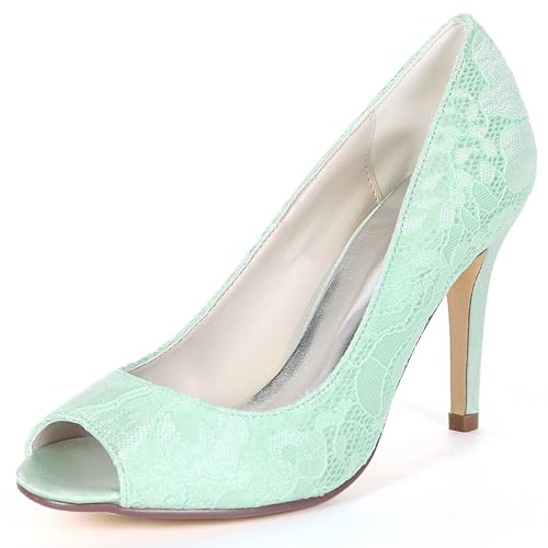 TarfiC Hochabsatz Kleid Sandaletten mit Offenem Zehen, Satin Spitze Kittenheels, Hochzeits- und Homecoming Schuhe für Frauen Brautjungfer, Damen von TarfiC