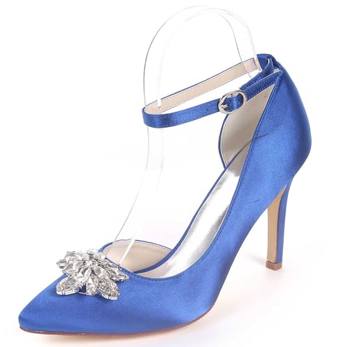 TarfiC Hochabsatz-Pumps für Frauen aus Satin, geschlossene Zehen,spitz zulaufender Zehe, Katzenheels, Sandalen mit Strass, Stilettos für Hochzeiten von TarfiC