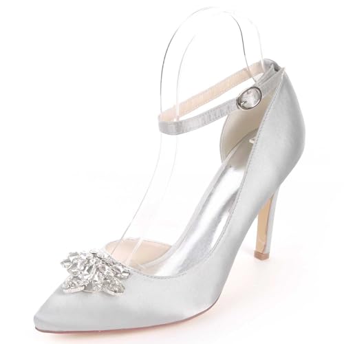 TarfiC Hochabsatz-Pumps für Frauen aus Satin, geschlossene Zehen,spitz zulaufender Zehe, Katzenheels, Sandalen mit Strass, Stilettos für Hochzeiten von TarfiC