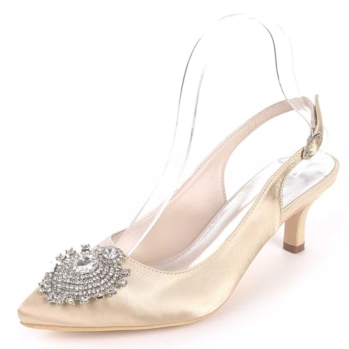 TarfiC Hochabsatzschuhe für Frauen - Spitz zulaufender Zehe, niedriger Absatz, mit Strass, aus Satin, Damen-Pumps für Abendveranstaltungen Hochzeiten von TarfiC