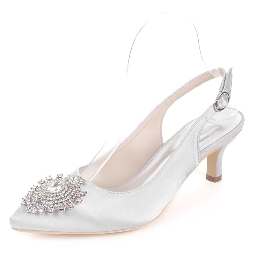 TarfiC Hochabsatzschuhe für Frauen - Spitz zulaufender Zehe, niedriger Absatz, mit Strass, aus Satin, Damen-Pumps für Abendveranstaltungen Hochzeiten von TarfiC