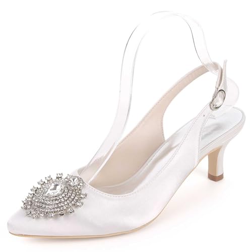 TarfiC Hochabsatzschuhe für Frauen - Spitz zulaufender Zehe, niedriger Absatz, mit Strass, aus Satin, Damen-Pumps für Abendveranstaltungen Hochzeiten von TarfiC