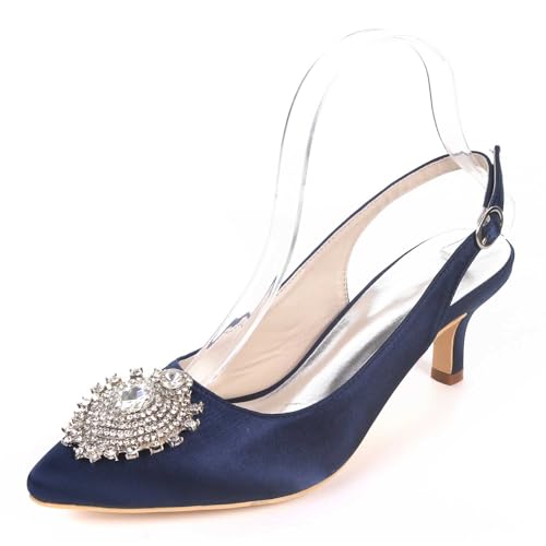 TarfiC Hochabsatzschuhe für Frauen - Spitz zulaufender Zehe, niedriger Absatz, mit Strass, aus Satin, Damen-Pumps für Abendveranstaltungen Hochzeiten von TarfiC