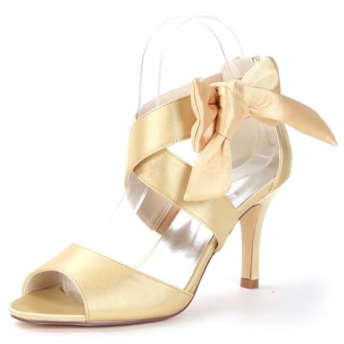 TarfiC Hochzeitsabsatzschuhe Zehen, Hochabsatz, Brautschuhe, Mary Jane-Stil, aus Satin, niedriger Katzenheels, mit Reißverschluss, für Abendveranstaltungen von TarfiC